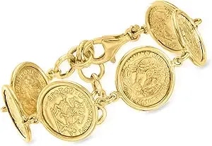 Ross-Simons Italian 18kt Gold Over Sterling Replica Coin Bracelet. 7 Inches
