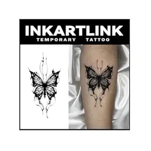 Inkartlink Tattoo Tech, 2 Sheets Large Semi Permanent Tattoo, Adult Art Design Temporary Tattoos, Lasts 1-2 Weeks, Waterproof, Realistic Look, No Adhesive, No Reflection (Dark Butterfly Design)