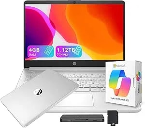 Hp Flagship 14" Hd Business & Student Laptop, With Office 365 & Copilot Ai, Intel Quad-Core, 4gb Ram, 1.12tb Storage (128gb Ufs + 1tb Docking Station Set), Intel Graphics, Wi-Fi 6, Win 11, Silver