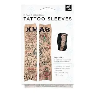 Prank-O Fake Temporary Tattoo Sleeves, Pair, Holiday Season Arm Accessories, Stretchy Material, Comfortable And Easy Slip On And Off, Christmas Parties