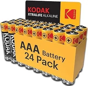 Kodak AAA Alkaline Batteries (24 Pack) Triple A High-Performance Battery Pack, 10-Year Shelf Life, Long-Lasting 109% Extra Life (24 Count Xtralife) For Household And Office Electronics