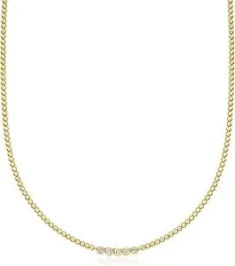 Ross-Simons 0.25 Ct. T.W. Bezel-Set Lab-Grown Diamond And 18kt Gold Over Sterling Beaded Necklace. 18 Inches
