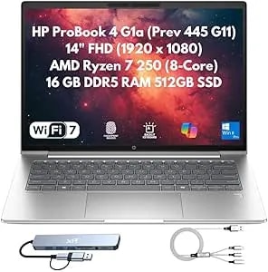 Hp Probook 4 g1a (Replaces 445 g11) Business Laptop 2026, 14" Fhd Display, 8-Core Amd Ryzen 7 250 (Beats Ryzen 7 7735u), 16gb ddr5 Ram, 512gb Pcie Ssd, Fpreader, Wi-Fi 7, rj45, Fhd Cam, Win 11 Pro
