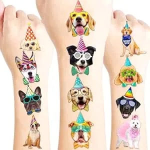 8 Sheets 96pcs Dog Temporary Tattoos For Kids Puppy Dog Themed Birthday Party Supplies, Decorations, Favors, Walking Animals Pet Tattoos Stickers Party Favours For Kids Decor Gifts Boys & Girls