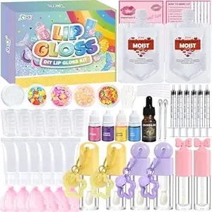 Jcoos Lip Gloss Making Kit, Lip Gloss Set For Women Lip Kit Fun Diy Lipgloss Making Kit, Make Your Own Lip Gloss Kit, Moisturizing Glitter Keychain Birthday Gifts Girls Trendy Stuff