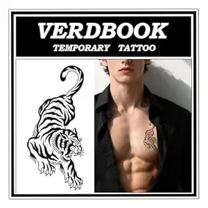 Waterproof Temporary Tattoos: 2-Sheet Tattoo Kit With Realistic Body Stickers, Semi-Permanent Tattoos For Adults Lasting 7-15 Days – Safe For Men & Women, Tiger Tattoo Pattern