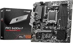 Msi Pro b650m-P v1 Motherboard, Micro-Atx - Supports Amd Ryzen 9000/8000 / 7000 Series Processors, am5 - ddr5 Memory Boost 6000+Mhz/Oc, 1 X Pcie 4.0 x16, 2 X M.2 gen4, 2.5g Lan