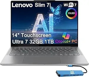 Lenovo Slim 7i Aura Edition Ai Laptop (14" Fhd+ Oled Touchscreen, Intel Core Ultra 7 258v, 32gb ddr5, 1tb Ssd), Arc 140v Gpu, Copilot+ Pc, 17-Hr Battery Life, 5mp Ir Webcam, Wi-Fi 7, Win 11 Home