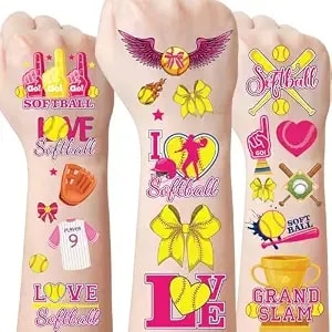 Softball Temporary Tattoo Stickers - 180 Pcs Softball Birthday Party Favors Decorations Supplies Cute Baseball Sports Themed Fake Tattoos For Club Team Sports Gift School Prizes Rewards