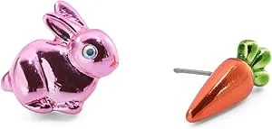 Betsey Johnson Pink Bunny & Carrot Mismatch Stud Earrings