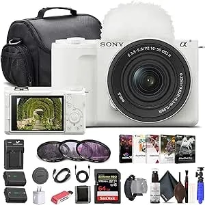Sony Alpha Zv-e10 Ii Mirrorless Camera With 16-50mm Lens (White) (zve10m2kw) - 64gb Memory Card, Filter Kit, Photo Software, Bag, Np-fz100 Battery, External Charger, Card Reader, More