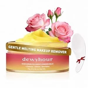 Dewyhour Rose Makeup Remover Cleansing Balm – Melting Stubborn Waterproof Makeup, Hydrating One-Step Collagen Cleansing Oil & Facial Cleanser For All Skin Types - Vegan Korean Skincare 2.46 Oz.