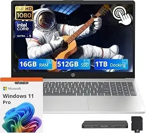 Hp 15.6" Fhd Touchscreen Laptop, Intel Ultra 5 125h, 16gb ddr5, 1.5tb Storage (512gb Ssd+1tb Docking Station Set), Intel Arc Graphics, Numeric Keypad, Hd Webcam, Wi-Fi 6, Windows 11 Pro, Silver