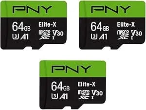 Pny 64gb Elite-X Class 10 u3 v30 Microsdxc Flash Memory Card, 3 Count (Pack Of 1) - 100mb/S, Class 10, u3, v30, a1, 4k Uhd, Full Hd, Uhs-I, Micro Sd