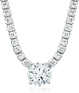 Ross-Simons 4.20 Ct. T.W. Cz Solitaire-Style Tennis Necklace In Sterling Silver
