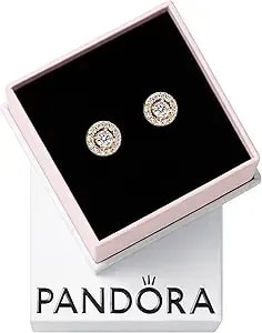 Pandora-Pandora Round Pavé Halo Stud Earrings-Gold Plated-With Gift Box