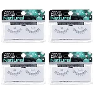 Ardell False Eyelashes 108 - Black, Lightweight, Reusable Strip Lashes For A Soft Natural Look, 4 Pack