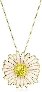 Ross-Simons 2.50 Carat Lemon Quartz And White Enamel Daisy Pin/Pendant Necklace In 18kt Gold Over Sterling. 18 Inches