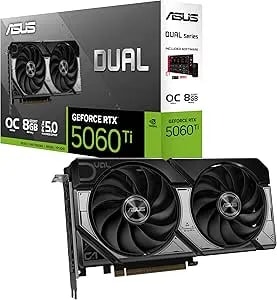 ASUS Dual Geforce RTX™ 5060 Ti 8GB GDDR7 OC Edition Graphics Card, Nvidia, Desktop (Pcie 5.0, DLSS 4, HDMI 2.1b, Displayport 2.1b, 2.5-Slot, Axial-Tech Fan, 0dB Technology)