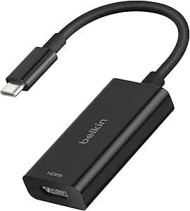 Belkin USB-C To HDMI 2.1 Adapter, Tethered 4.33in Cable W/ 8K @ 60Hz, 4K @ 144Hz, HDR, HBR3, DSC, HDCP 2.2, USB-IF - Works W/Chromebook, Certified For Macbook, Ipad Pro, & Other USB-C Devices - Black