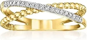 Ross-Simons 0.10 Ct. T.W. Diamond Crisscross Beaded Ring In 18kt Gold Over Sterling