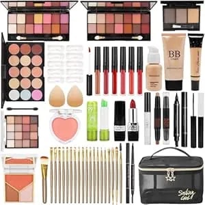 Makeup Kit For Teens & Girls, Makeup Gift Set For Beginners Teenager, Makeup Essential Bundle Includes Foundation Eyeshadow Contour Palette Lipstick Eyeliner Mascara Cosmetic Brush Set