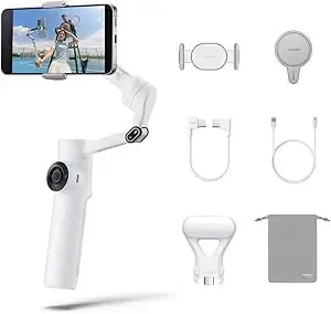 insta360 Flow 2 Snap & Shoot Bundle White - Foldable Ai Phone Gimbal For Iphone/Android, Multi-Person Tracking, Built-In Tripod/Selfie Stick, Remote Control, Travel Phone Stabilizer With Spotlight