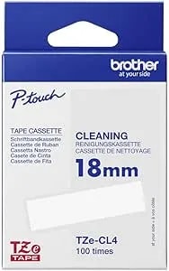 Brother Tze-cl4 Cleaning Tape Cassette, Black On White, 18mm (W), 100 X Uses, Genuine Supplies