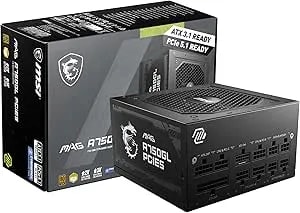 MSI MAG A750GL PCIE5, Fully Modular Compact Gaming 750W Power Supply, 80+ Gold, ATX 3.1 & Pcie 5.1 Ready, Native Dual-Color 12V-2x6 Cable, 10 Year Warranty
