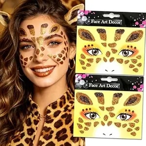 Glitter Giraffe Face Glitter Stickers, Temporary Animal Face Art Decals, Self-Adhesive Sparkly Giraffe Face Makeup Stickers For Kids Adults, Halloween Cosplay Costume Accessories For Party Festival