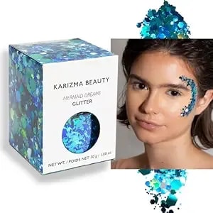 Karizma Mermaid Body Glitter. 30g Chunky Face, Hair, Eye And Body For Women. Rave, Festival Accessories, Cosmetic Makeup. Loose Set