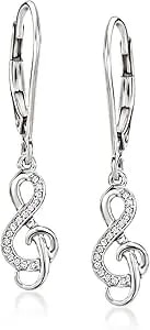 Ross-Simons Diamond Treble Clef Drop Earrings In Sterling Silver
