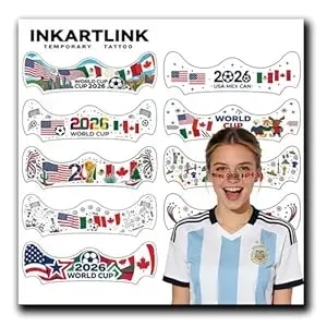 Inkartlink 2026 World Cup Face Stickers, 9 Sheets Waterproof Usa, Mexico & Canada Flag Tattoos For Soccer Fans & Event Decorations (World Cup Face Stickers)
