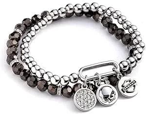 Harley-Davidson Women'S Set Of Two Crystal Charm Logos Stretch Beaded Bracelets