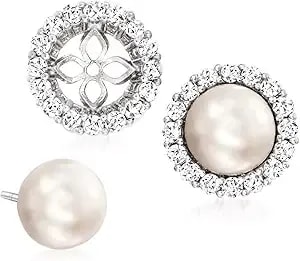 Ross-Simons 7.5mm Cultured Pearl And 1.10 Ct. T.W. Cz Jewelry Set: Earrings And Earring Jackets In Sterling Silver