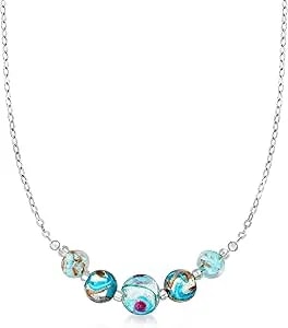 Ross-Simons Italian Multicolored Murano Glass Bead Necklace In Sterling Silver. 18 Inches