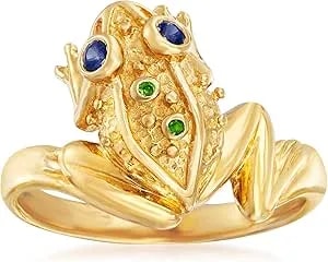 Ross-Simons 0.10 Ct. T.W. Sapphire Frog Ring With Chrome Diopsides In 18kt Gold Over Sterling