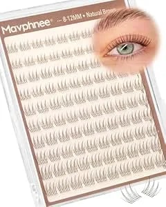 Aurora Lash Clusters Brown Natural Eyelash Extensions Wispy Individual Lashes With Clear Band C Curve Look Like Real Lashes 8-12mm For Clean Girl, Daily Wear