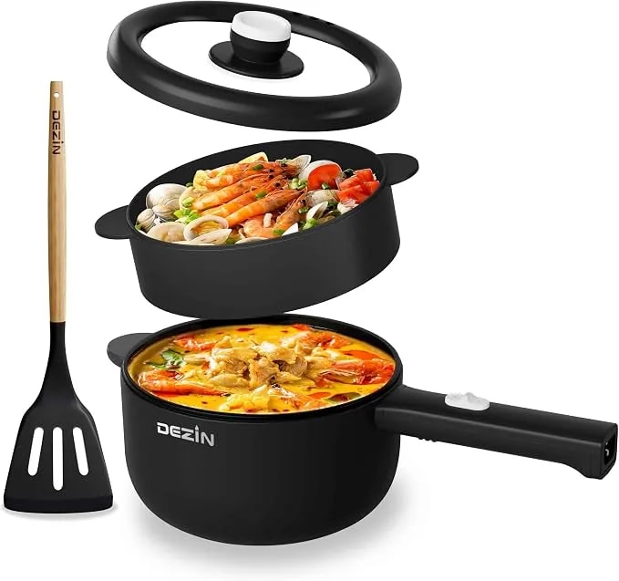 Dezin 2l Hot Pot Electric, Non-Stick Electric Pan, 700w Adjustable Power - Electric Pot For Cooking/Steak/Egg/Fried Rice/Ramen/Soup, Portable Pot For Dorm/Rv/Family/Travel/Camping, Include Spatula