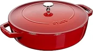 Staub 40511-475 Braiser Saute Pan, Cherry, 9.4 Inches (24 Cm), Double Handed, Cast Enameled Pot, Shallow Type, Sukiyaki, Induction Compatible, Made In Japan
