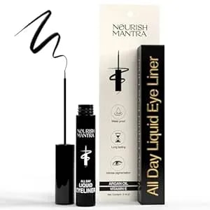 Nourish Mantra All-Day Liquid Eyeliner Waterproof 3ml - Formulated With Argan Oil, Vitamin E - Intense Pigmentation - Smudge Proof - Waterproof Eyeliner - Long Lasting - Black Eyeliner Liquid