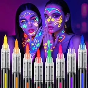 Theast 8 Glow In The Dark Body Paint, Uv Neon Face Paint, Face Painting Pens, Washable Tattoo Markers For Skin, Festival Essentials, Halloween Makeup Kit