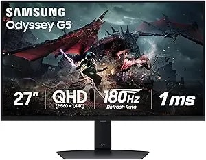 Samsung 27-Inch Odyssey g50d Series Qhd Fast Ips G-Sync Compatible Gaming Monitor, 1ms, Vesa Displayhdr 400, 180hz, Amd Freesync, Adjustable Stand, Eye Saver Mode, ls27dg500enxza