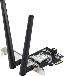 Asus ax1800 Pcie Wifi Adapter (Pce-ax1800) - Wifi 6, Bluetooth 5.2, Ultra-Low Latency Wireless, 2 External Antenna, Supporting Total Data Rate Up To 1800mbps, wpa3 Network Security, Ofdma And Mu-Mimo