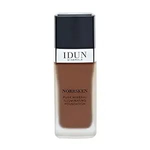 Idun Minerals Liquid Norrsken Foundation - Silky Smooth Coverage - Luminous, Dewy Finish For Dry And Dull Skin - Water Resistant And Vegan Makeup - 225 Siv - Warm Dark Brown - 1.01 Oz