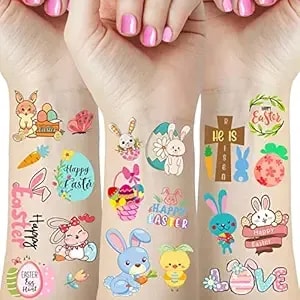 66 Pieces Easter Tattoos, 12 Sheets Colorful Bunny Egg Chicken Spring Flowers Butterfly Stickers For Easter Egg Filler, Easter Basket Stuffers, Goodie Bag Fillers, Classroom Rewards