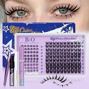 B&Q Bunny Lash Clusters Kit Bottom Lashes Clusters With Spikes C Curl - Manga Lash Clusters With Bottom Lashes ,Diy Dramatic Wispy Eyelash Extensions For Under Eye Makeup,Individual Invisible Band