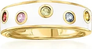 Ross-Simons 0.20 Ct. T.W. Multicolored Sapphire And White Enamel Ring In 18kt Gold Over Sterling