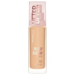 Maybelline Lifter Plump & Glow Foundation, Liquid Foundation With 2% Niacinamide + Hyaluronic Acid, Plumping And Brightening Face Makeup, 118, 1 Count