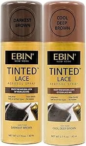Ebin New York Ebin Lace Melting Spray – Tinted Lace Aerosol 2.7oz Darkest Brown Bundle With 5.07oz Medium Brown Buildable Coverage, Quick-Dry, Waterproof – Gift Set (2 Items)